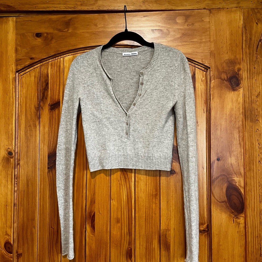 Reformation Tan/Gray Women's Cropped Sweater
